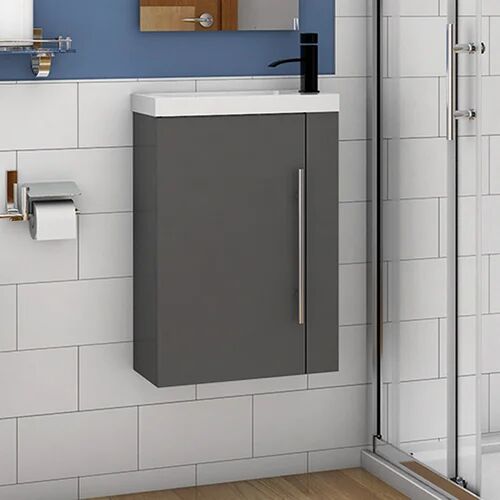 17 Stories Blaile 445mm Wall Hung Cloakroom Vanity 17 Stories Vanity Unit Colour: Grey  - Size: 62cm H X 43cm W X 42cm D