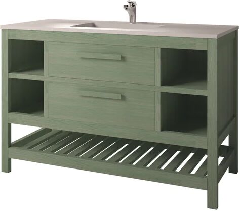 17 Stories Nakagawa Solid Pine 1200mm Free-standing Single Vanity Unit 17 Stories Vanity Base Colour: Green  - Size: 850cm H X 800cm W X 450cm D