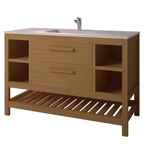 17 Stories Nakagawa Solid Pine 1200mm Free-standing Single Vanity Unit 17 Stories Vanity Base Colour: Medium Wood  - Size: 850cm H X 1000cm W X 450cm D