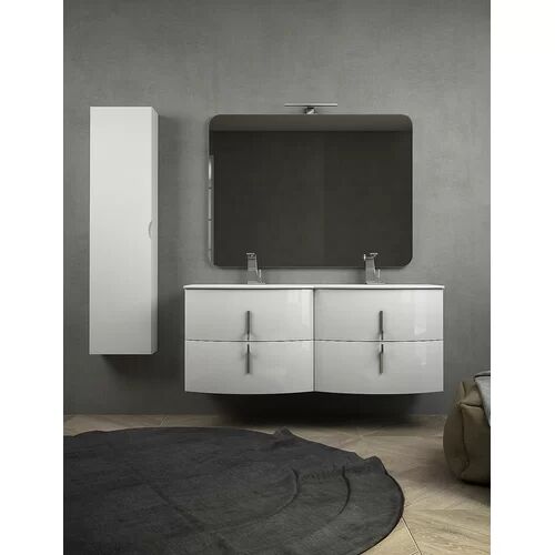 Belfry Bathroom Aaralyn 138mm Vanity & Mirror Set Belfry Bathroom Furniture Finish: White  - Size: 21cm H X 21cm W X 9cm D