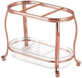 mDesign Metal Bathroom Vanity Makeup Brush Storage Organizer Tray - Chrome/Clear, Med Pink