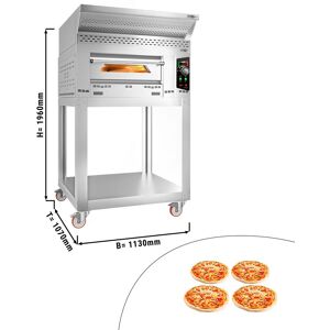 GGM Gastro - Four a pizza a gaz - 4x 34cm - Manuel - incl. hotte, support & kit de roues Argent