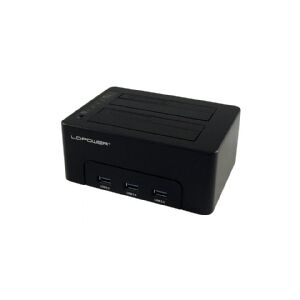 LC Power LC-DOCK-U3-HUB - HDD dockingstation - båse: 2 - 2,5 / 3,5 delt - SATA - USB 3.0 - sort