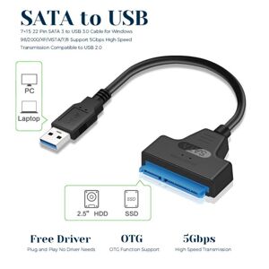 Oudun USB 3.0 To SATA 22pin Hard Drive Adapter Cable SATA To USB 2.0 Type C Converter External 2.5in HDD SSD Hard Disk Driver Data Transfer Adapter