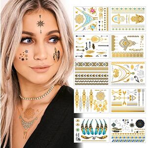 Gibot Tatouage Ephemere,  Flash Gold Tatouages Temporaires Faux Tatouages ​​Bijoux, Tatouage Imperméable, Tatouage Ephemere Enfant, Tatouage Ephemere Femme, Parfait Festival Accessoire (10 Feuilles) - Publicité