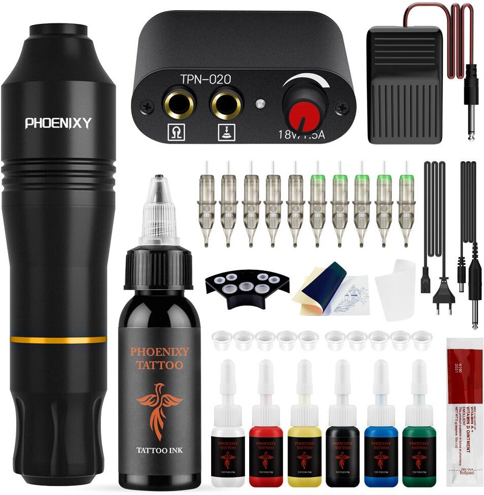 PHOENIXY Tattoo Pen Machine Kit avec puissance d’encre de tatouage et cartouche de tatouage Accessoires de tatouage Fournitures Outils d’art corporel et ensemble de tatouage de maquillage