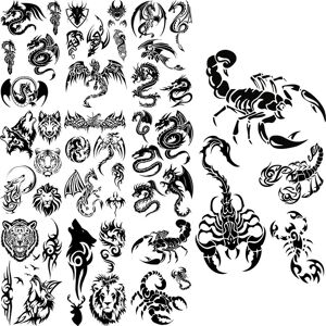 Arts & Hobbies Black Scorpion Temporary Tattoos for Adults Men Realistic Dragon Wolf Tiger Thorns Fake Tattoo Sticker Hand Leg Tatoos Creative