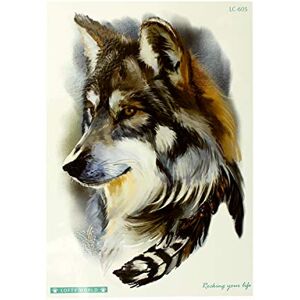 Tattoodrucker 1 x Wolf XL Tattoo - Wolf with Feather - Colored Body Temporary Tattoo - LC605 (1)