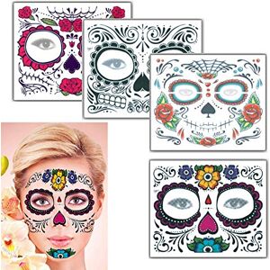 MIYOKA Kmruazre 4 Sets of Face Tattoo Stickers Temporary Tattoo Stickers for Masquerade and Costume Parties, Halloween and Bar Performances (4 sets)