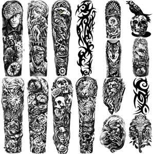 Kaieteur Waterproof Temporary Tattoos Full Arm 8 Sheets and Half Arm Fake Tattoos 8 Sheets, Extra Large Tattoo Stickers for Men and Women or Adult (58X18cm)