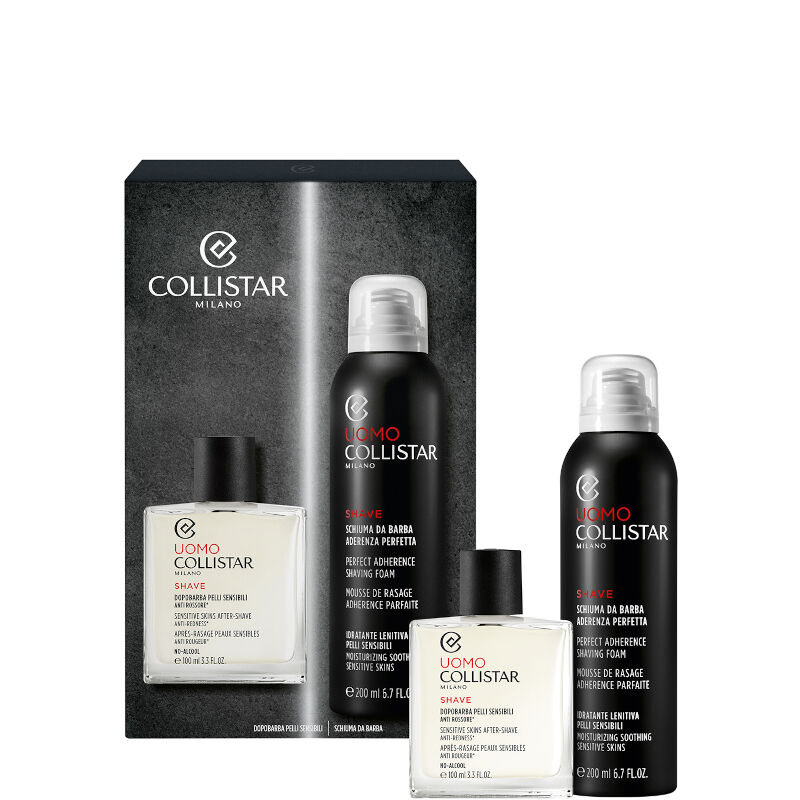 Collistar Dopobarba Pelli Sensibili anti Rossore + Schiuma da Barba Aderenza Perfetta 100 ML Lozione Dopobarba + 200 ML Schiuma da Barba