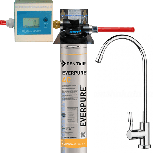 depuratore acqua everpure 4c con filtro everpure 4c testa ql1 contalitri digitale e rubinetto depuratore everpure 4c kit con filtro everpure 4c e contalitri digitale