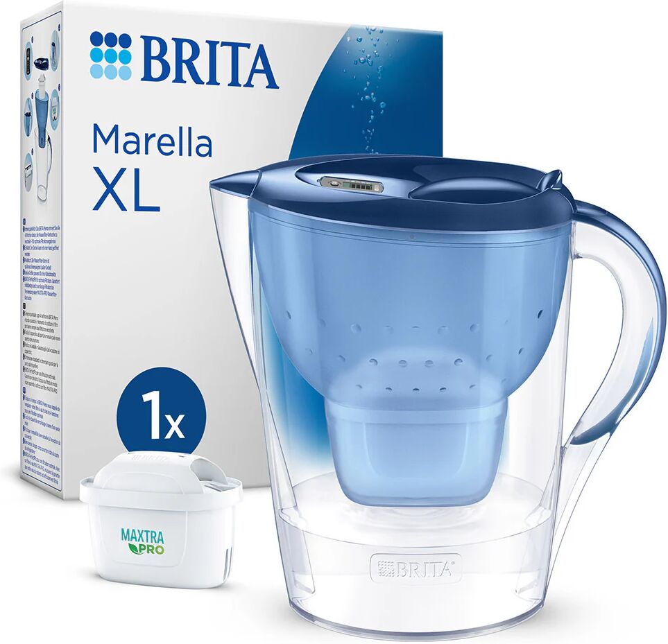 Brita Caraffa filtrante Marella blu (3.5L) incl. 1 x filtro MAXTRA PRO All-in-1 - adatta alla porta del frigorifero con Memo digitale e coperchio ribaltabile