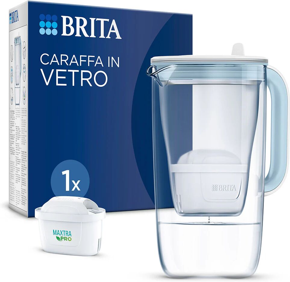 Brita Caraffa in vetro Light Blue (2.5L) incl. 1x filtro MAXTRA PRO All-in-1 - Caraffa di design premium, coperchio ribaltabile per riempimento facile & indicatore, riduce cloro, calcare e impurità