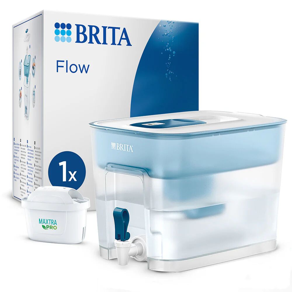 Brita Sistema filtrante XXL Flow (8.2L) incl. 1 x filtro MAXTRA PRO All-in-1 - distributore da frigorifero per famiglie e uffici, riduce cloro, calcare e impurità