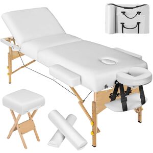 tectake 3 Zonen Massageliege-Set mit 10cm Polsterung, Lagerungsrollen und Holzgestell - weiss