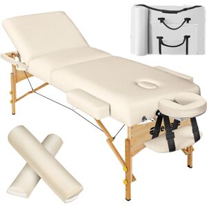 tectake 3 Zonen Massageliege-Set Somwang mit 7,5cm Polsterung, Rollen und Holzgestell - beige