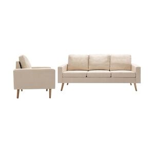 vidaXL 2-tlg. Sofagarnitur Stoff Creme