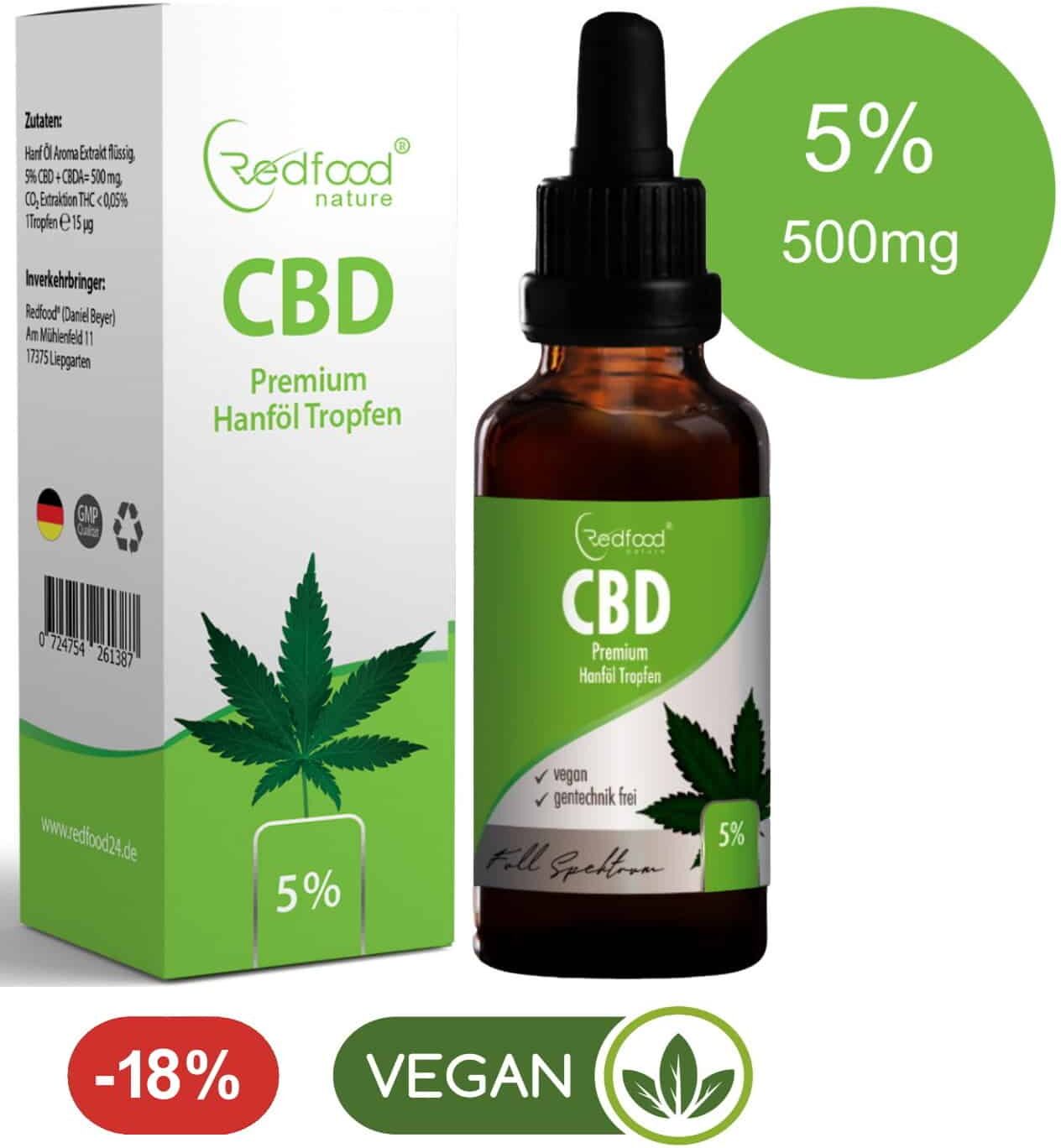 Redfood24 CBD ÖL 5 % Vollspektrum Hanf Öl 10ml (500mg)