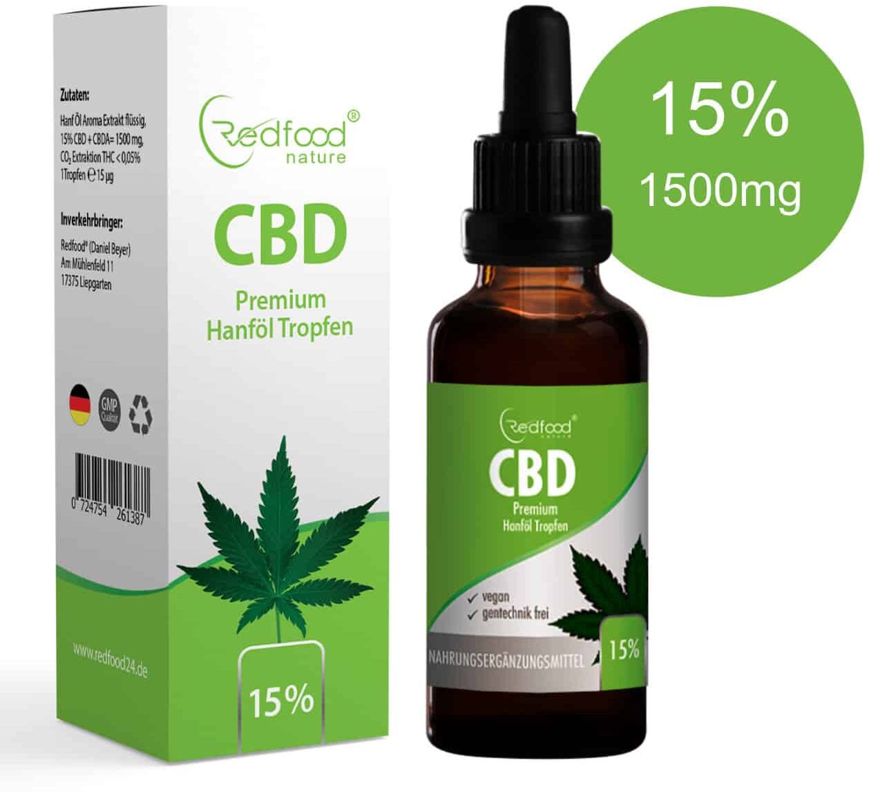 Redfood24 CBD ÖL 15% Vollspektrum Hanf Öl 10ml (1500mg)