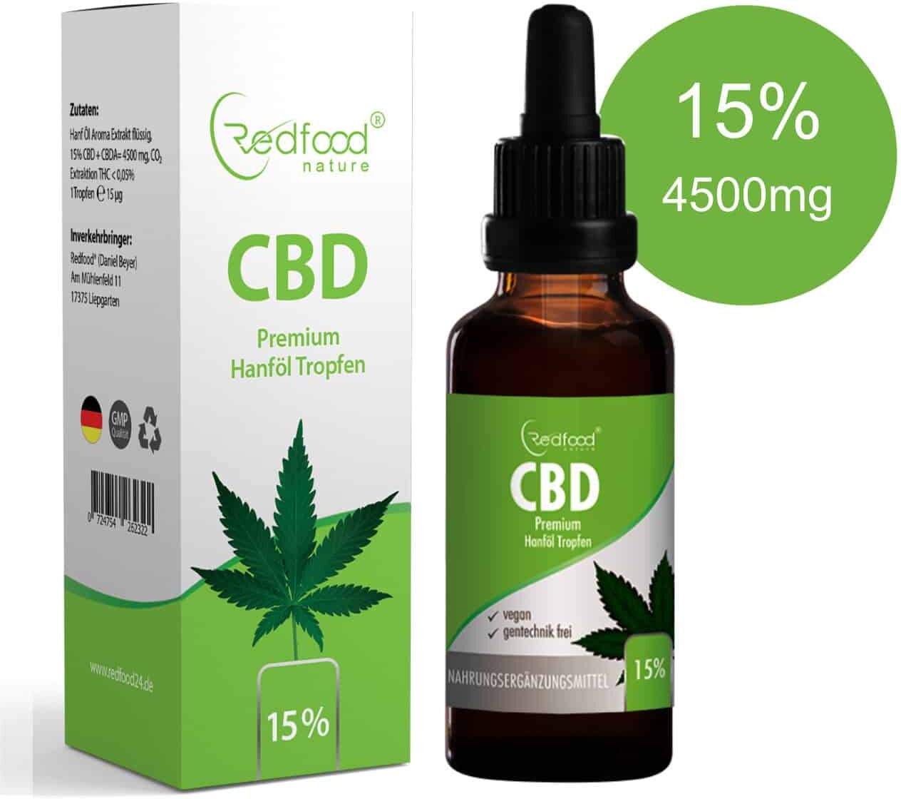 Redfood24 CBD ÖL 15 % Vollspektrum Hanf Öl 30ml