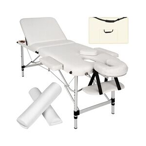 TECTAKE Table de massage 3 zones avec rembourrage de 5cm et châssis en aluminium et rouleaux - blanc - Publicité