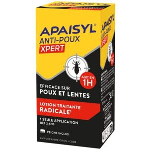 Apaisyl , Lotion Anti-Poux Xpert, Tue 100% des Poux et des Lentes en 1 heure, 1 seule Application, Micro-Emulsion brevetée, Peigne Offert, 100ml - Publicité