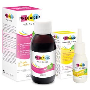 Pediakid Pack nez-gorge sirop & spray 1 sirop  nez gorge + 1 spray  nez gorge Aide à dégager le nez et apaiser la gorge Soutien de l'immunité - Publicité