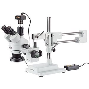 AmScope Microscope stéréo trinoculaire 3,5X-90X avec anneau lumineux 4 zones 144 LED + appareil photo 5 MP - Publicité