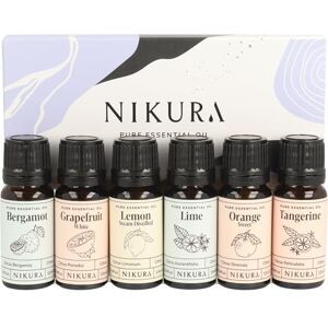 Nikura Citrus Essential Oil Gift Set - 6 x 10ml Essential Oils for Diffusers for Home, Aromatherapy, Cleaning, Candle Making, Soap Making Bergamot, Lemon, Lime, Sweet Orange 100% Pure & Natural