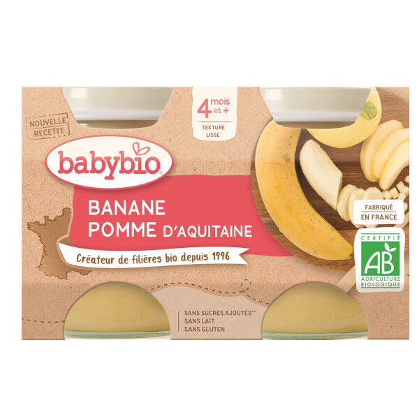 Babybio Fruits Pot Pomme Banane +4m Bio 2 x 130g