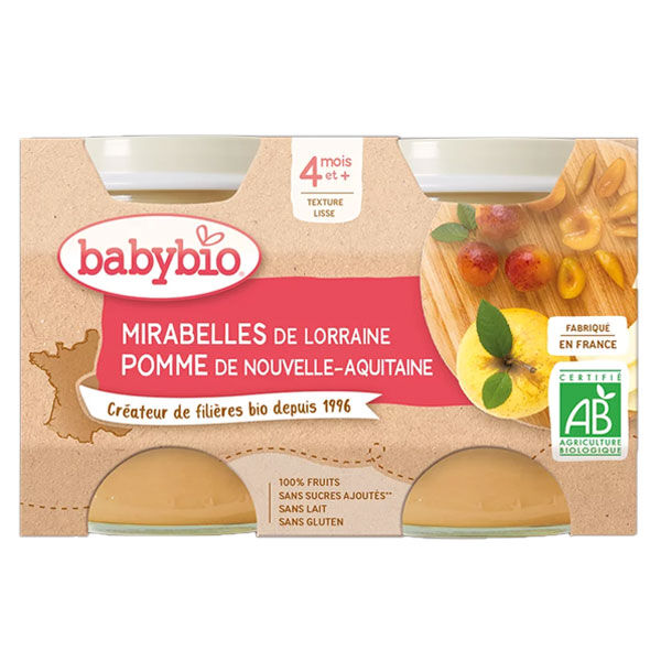 Babybio Fruits Pot Pomme Mirabelle +4m Bio 2 x 130g