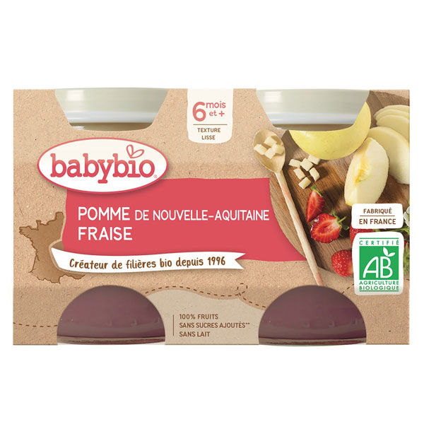 Babybio Fruits Pot Pomme Fraise +6m Bio 2 x 130g
