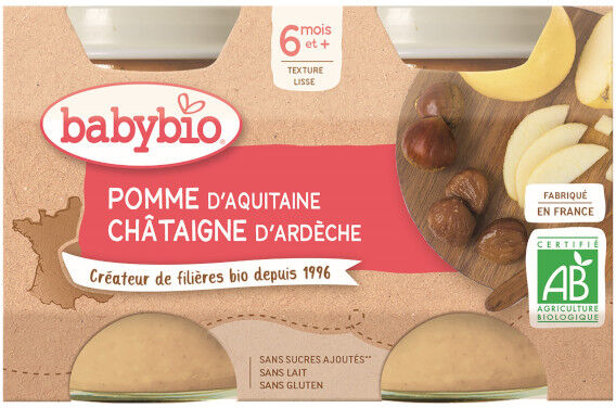 Babybio Fruits Pot Pomme Châtaigne +6m Bio 2 x 130g