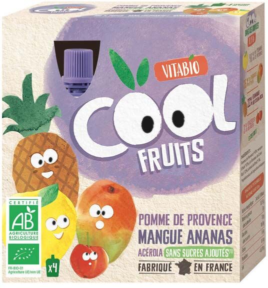 Vitabio Cool Fruits Pomme Mangue Ananas Acérola Bio Lot de 4 x 90g