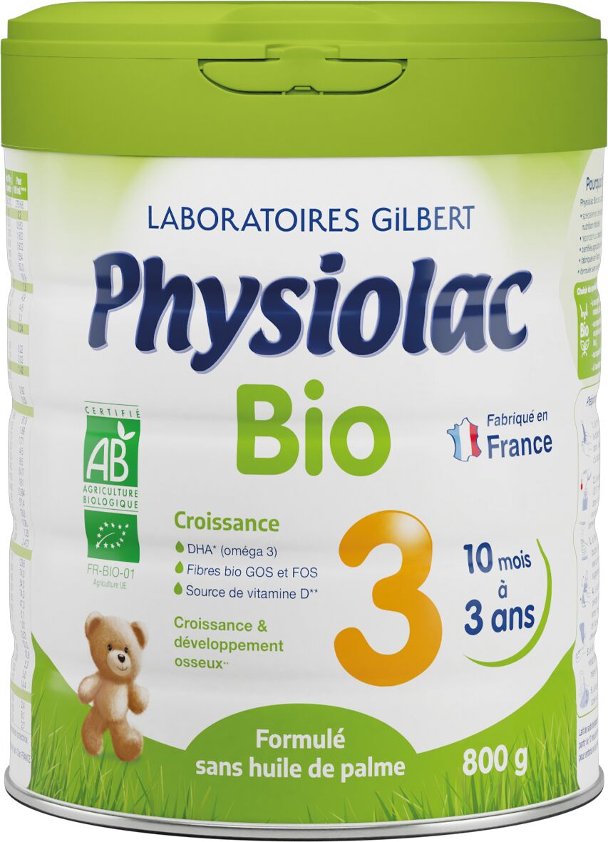 PHYSIOLAC BIO - Lait de Croissance Bio 3ème Âge - De 1 à 3 ans, 800g