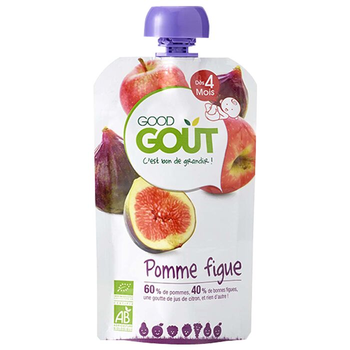 Good Gout Gourde de Purée de Fruits pour Bébés dès 4 Mois Pomme Figue, 90g