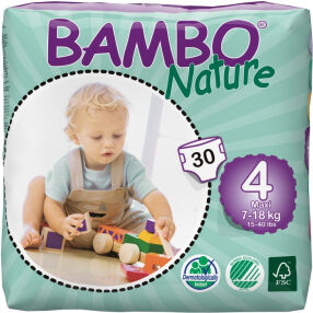 Abena Re-Seller GmbH Bambo® Nature Babywindeln, Atmungsaktive Windeln, passen sich dem Bewegungsdrang an, Maxi, 7 - 18 kg, 1 Packung = 30 Windeln