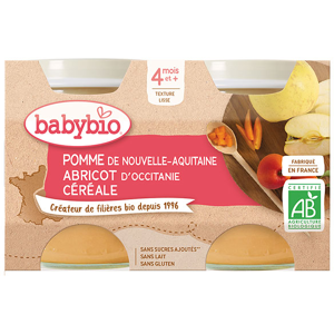 Babybio Fruits Pot Pomme Abricot Céréale +4m Bio 2 x 130g - Publicité