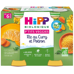 Hipp Bio P'tits Veggies Pot Riz au Curry et Potiron +6m 2 x 190g - Publicité