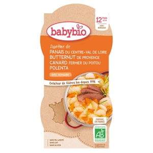 Babybio Repas Midi Bol Panais Butternut Canard Polenta +12m Bio 2 x 200g - Publicité