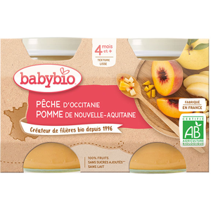 Babybio Fruits Pot Pêche Pomme +4m Bio 2 x 130g - Publicité