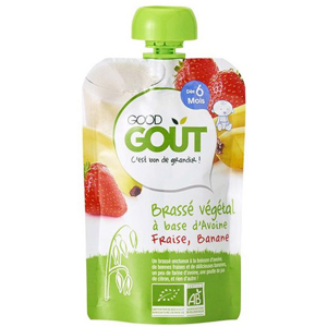 Good Goût Gourde Brassé Végétal Avoine Fraise Banane +6m Bio 90g - Publicité