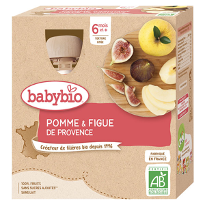 Babybio Fruits Gourde Pomme Figue +6m Bio 4 x 90g - Publicité