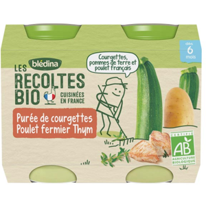 Blédina Les Récoltes Bio Pot Purée de Courgettes Poulet Fermier Thym +6m 2 x 200g - Publicité