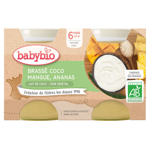 Babybio Desserts Végétaux Pot Brassé Lait de Coco Mangue Ananas +6m Bio 2 x 130g - Publicité