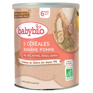 Babybio 5 Céréales Banane Pomme +6m Bio 220g - Publicité