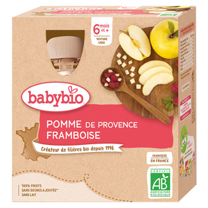 Babybio Fruits Gourde Pomme Framboise +6m Bio 4 x 90g - Publicité