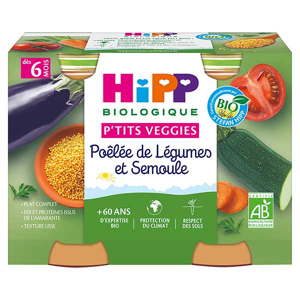 Hipp Bio P'tits Veggies Pot Poêlée de Légumes et Semoule +6m 2 x 190g - Publicité
