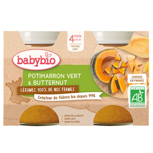Babybio Légumes Pot Potimarron Vert Butternut +4m Bio 2 x 130g - Publicité